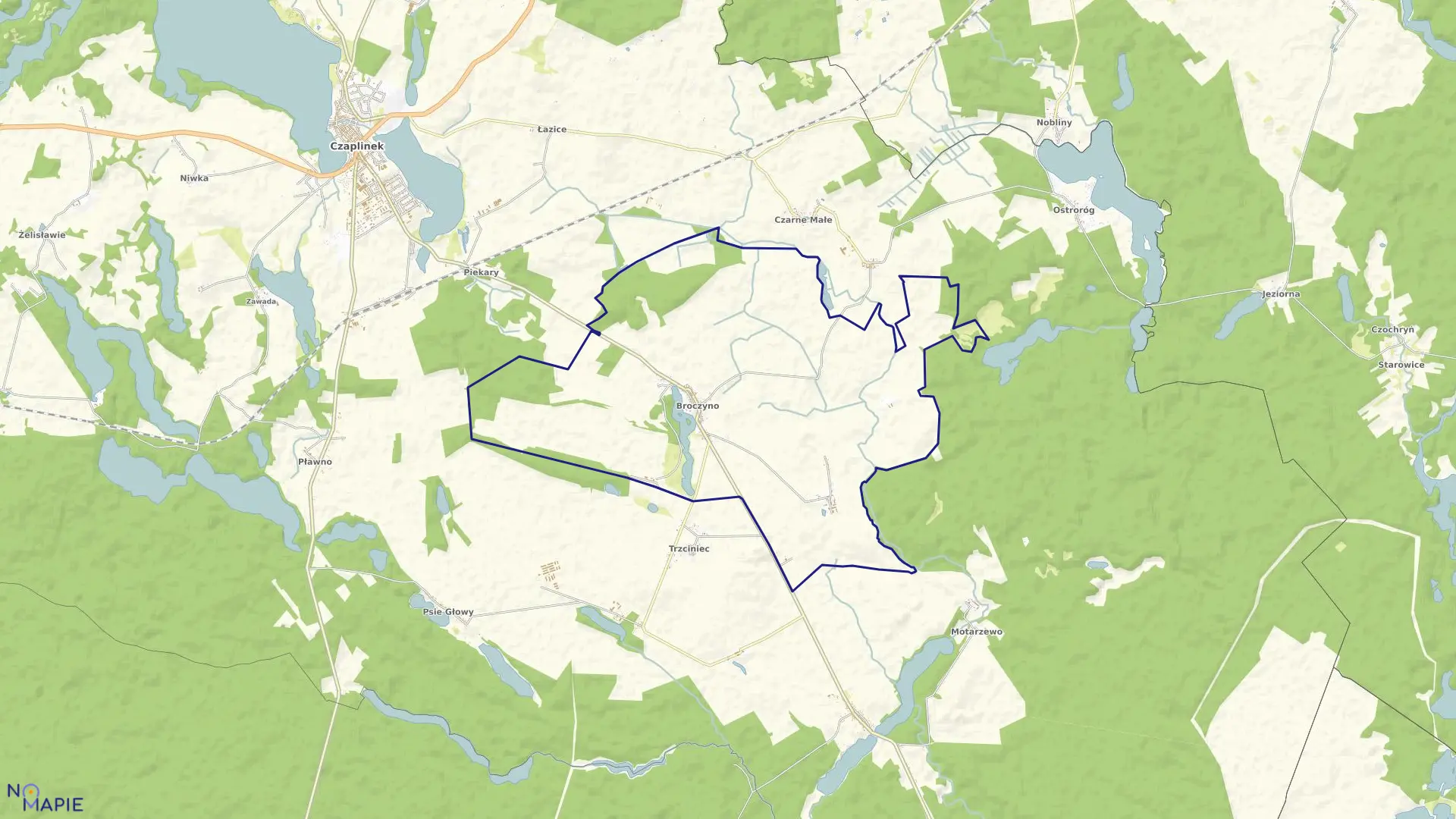 Mapa obrębu Broczyno w gminie Czaplinek