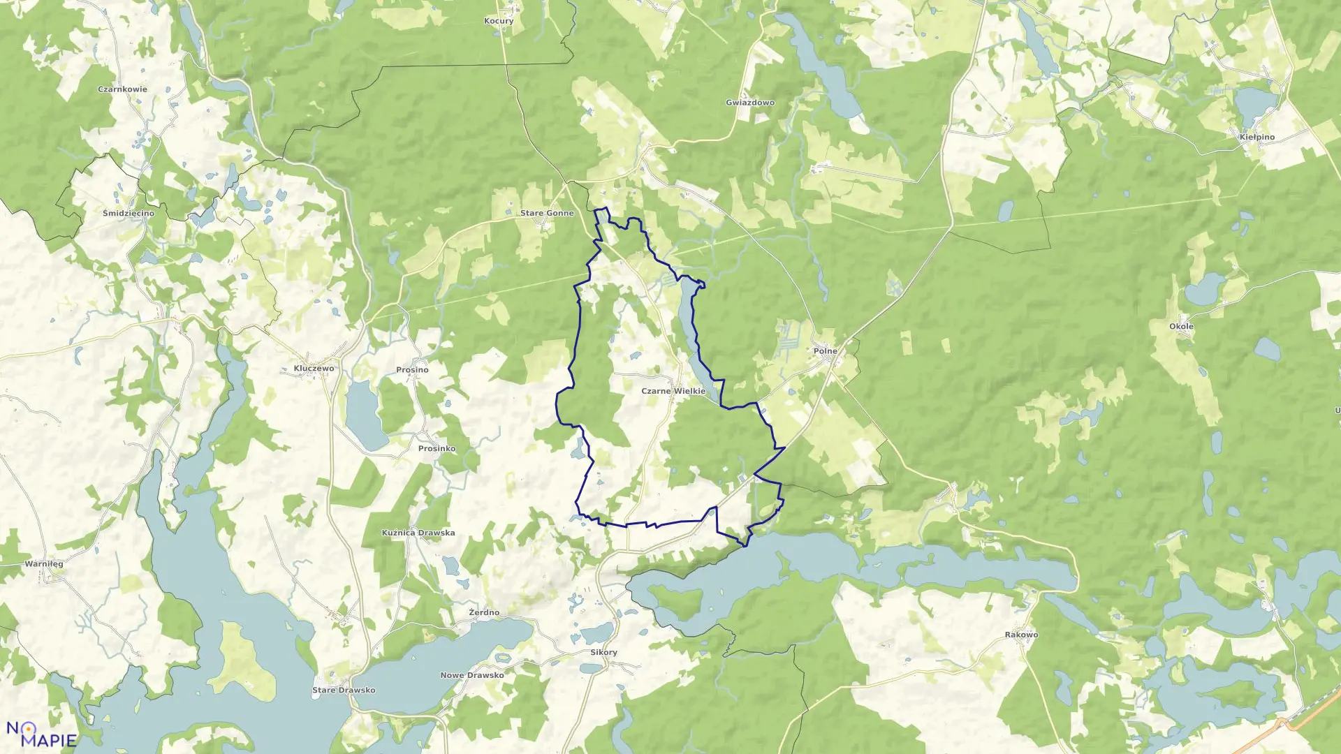 Mapa obrębu Czarne Wielkie w gminie Czaplinek