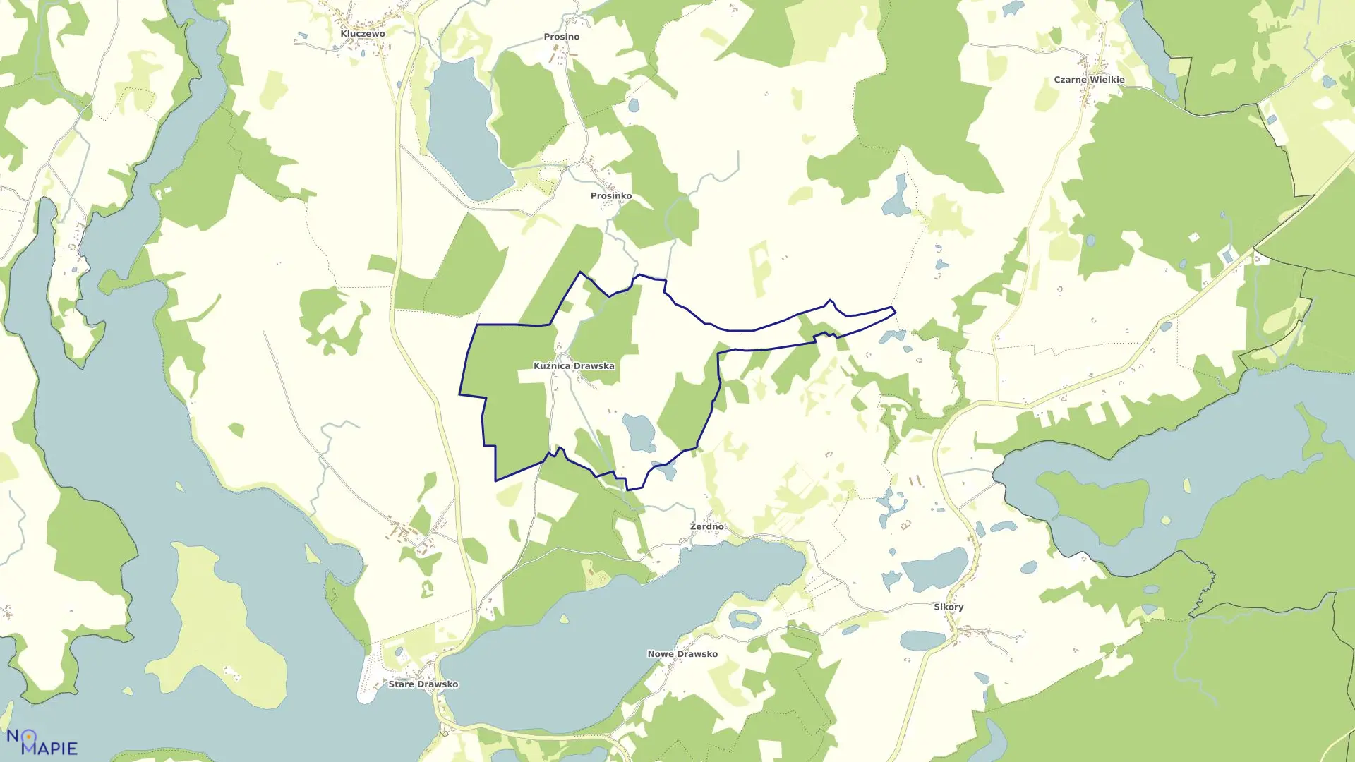 Mapa obrębu Kuźnica Drawska w gminie Czaplinek